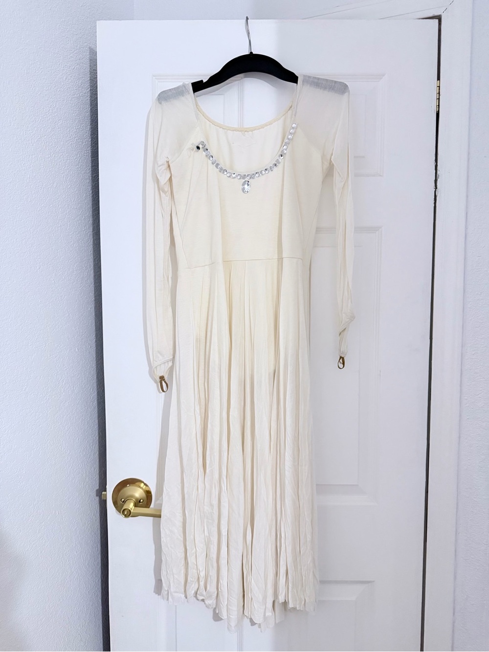 Ballet Costume.Revolution Ivory Long-Sleeve Midi Dress with Crystal Trim
